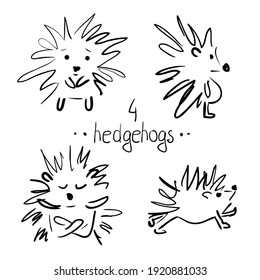 Funny hedgehog collection, sketch for your design. Hedgehog set. Vector illustration