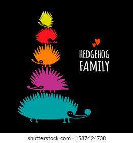 Funny hedgehog family, black silhouette for your design. Vector illustration