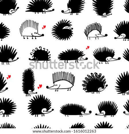 Funny hedgehog family, seamless pattern background. Vector illustration