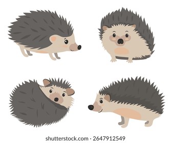 Funny hedgehog icons set. Set of cute forest animals. Cartoon hedgehog character illustration isolated on white background.