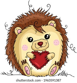Funny hedgehog with a red heart