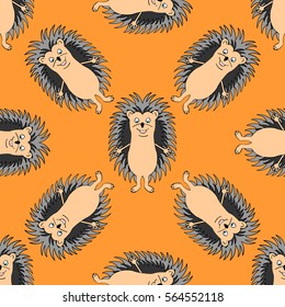 funny hedgehog sketch, in color, seamless pattern