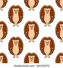 funny hedgehog sketch, in color, seamless pattern