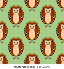 funny hedgehog sketch, in color, seamless pattern