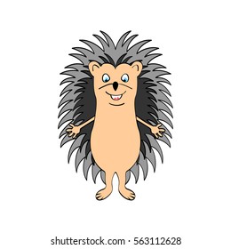 Funny hedgehog sketch drawing, isolated on white background, in color.