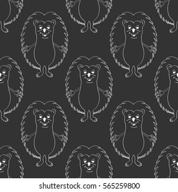 funny hedgehog sketch, seamless pattern