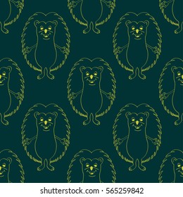 funny hedgehog sketch, seamless pattern