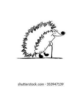 Funny hedgehog, sketch for your design. Vector illustration
