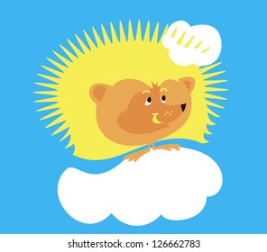 Funny hedgehog - the sun walking on a cloud