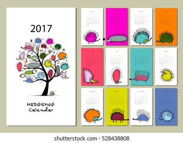 Funny hedgehogs, calendar 2017 design