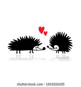 Funny hedgehogs in love, black silhouette for your design