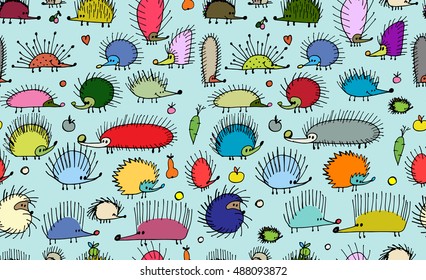 Funny hedgehogs, seamless pattern for your design