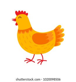 Funny hen cartoon character vector flat illustration. Hen in flat design isolated on white background. 