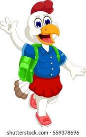 funny hen cartoon going to school
