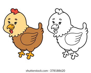 funny hen cartoon . Vector illustration coloring page of happy cartoon hen bird for children, coloring and scrap book