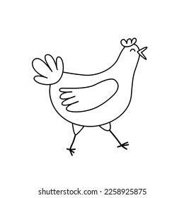 Funny hen. Coloring page. Black and white chicken. Hen. Color me. Isolated vector illustration eps