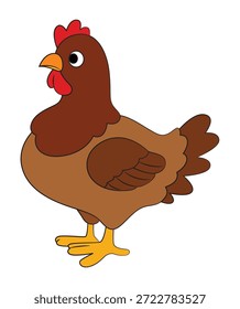 Funny hen on white background