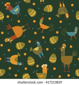 Funny hen seamless background