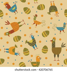 Funny hen seamless background