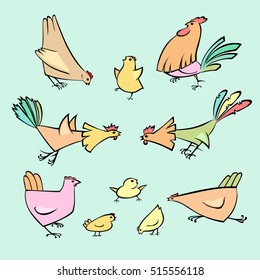 funny hens, roosters and chickens