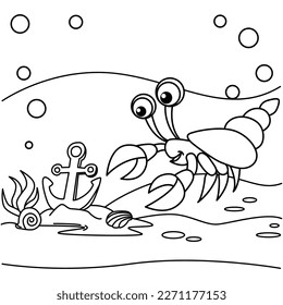 Funny hermit crabs cartoon characters vector illustration  For kids coloring book