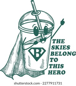 funny hero bubble tea with slogan Vector design for t-shirt graphics, banner, fashion prints, slogan tees, stickers, flyer, posters and other creative uses