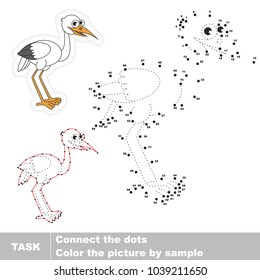 Funny Heron Bird. Dot to dot educational game for kids.