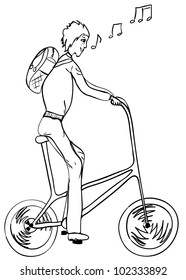Funny, high, singing bicyclist. Vector illustration eps8