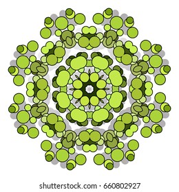 Funny hilarious, amusing and entertaining pattern with bright circles. Abstract natural green background.