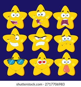 funny hilarious star expression cartoon character vector art glowing star.