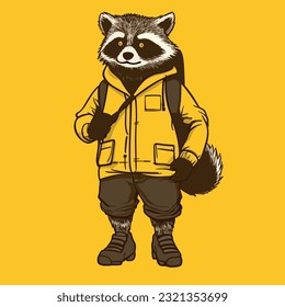 Funny Hip Hop Wildlife Raccoon Illustration, Cartoon Stylish Isolated Clip Art, Digital Vector Artwork