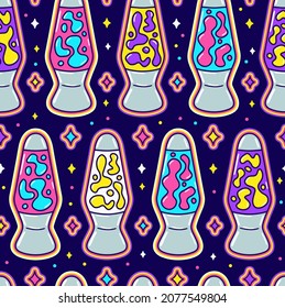 Funny Hippie 70s Style Lava Light Lamp Seamless Pattern Print. Vector Cartoon Illustration Sticker Design. Psychedelic,groovy,trippy Lava Lamp Print Seamless Pattern Concept