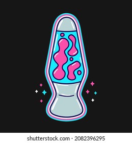 Funny hippie 70s style lava light lamp t-shirt print. Vector cartoon illustration sticker design. Psychedelic,groovy,trippy lava lamp print for t-shirt,poster,card concept