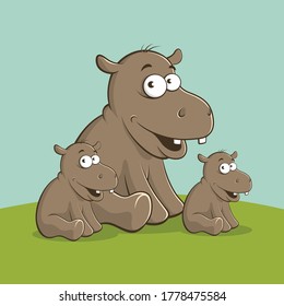 Funny Hippo with background Illustration vector