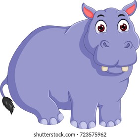 funny hippo cartoon posing with smile