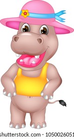 funny hippo cartoon standing with laughing