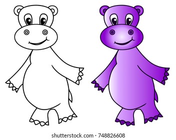 Funny Hippo colored vector illustration sketch animal