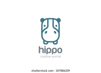 Funny Hippo Head Logo design vector template. Wild Safari Linear icon.
Hippopotamus animal Logotype concept lineart style. Outlined illustration.