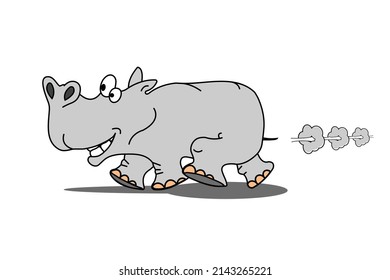 Funny hippo runs fast. Vector image.