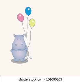 Funny hippopotamus with balloons