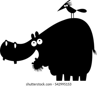 Funny hippopotamus and bird