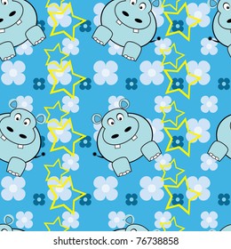 Funny hippopotamus seamless pattern