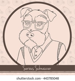 Funny, hipster dog portrait. Vector art.