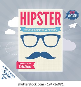 Funny hipster magazine cover illustration. Flat style.