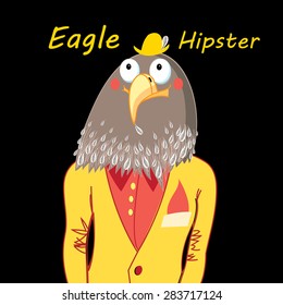 funny hipster predatory eagle on a black background