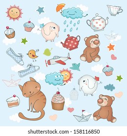 Funny holiday background. Cartoon collection.