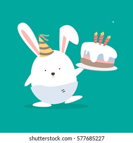 Funny holiday catch bunny and birthday cake.