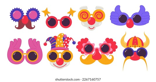 Funny holiday face masks. Carnival headdresses of various quirky characters.