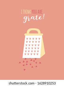 Funny holiday typography poster. Valentines day cute romance vector greeting card. Sweetheart, grater sign cartoon. Love inspired printable Valentines. Romantic loved phrase illustration background