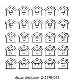 funny home emoji set line illustration